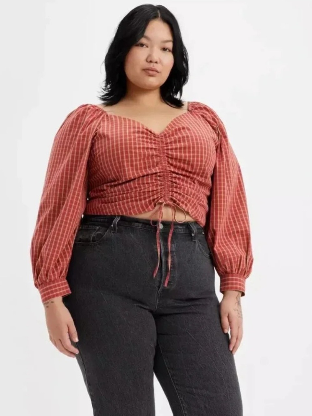 Levi’s red plaid cinched crop top size 3x nwt